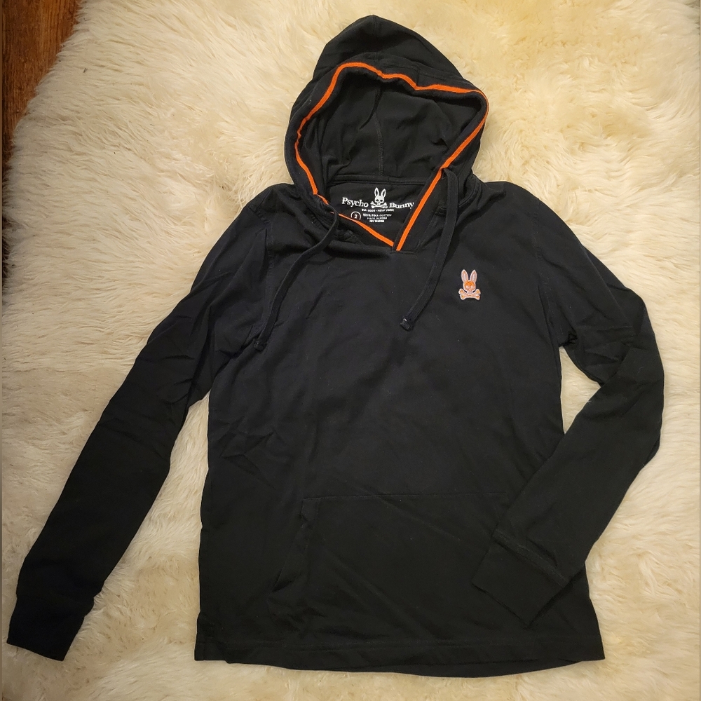 Psycho Bunny Black Hoodie with Orange Trim